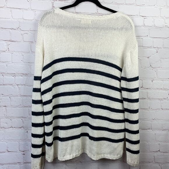 Retrod. Cream & Navy Blue striped scoop neck hi-lo sweater. XXL - Picture 10 of 10